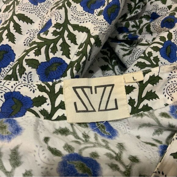 SZ Blockprints Blue Floral Midi A-Line Cotton Dress - Size Large - Picture 7 of 7